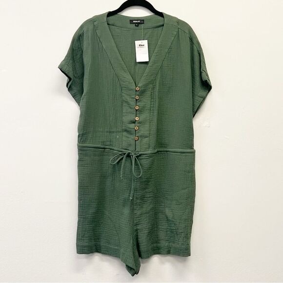 Wishlist Pants - Wishlist Gauze Drawstring Romper— Olive Green Size Large